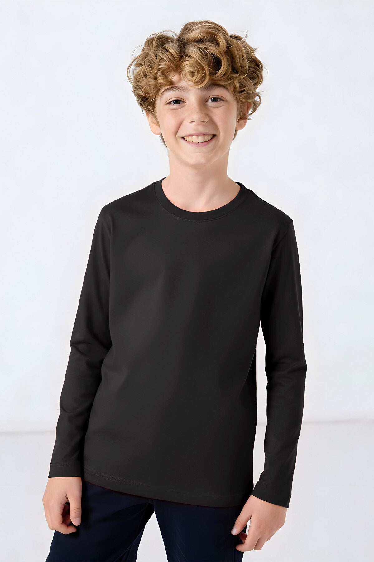 Antrasit O Yaka Standart Fit Basic Uzun Kollu Unisex Çocuk T-Shirt - 11329
