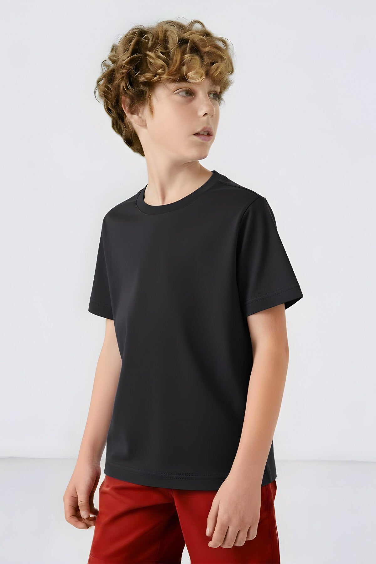 Antrasit O Yaka Standart Fit Basic Unisex Çocuk T-Shirt - 11328