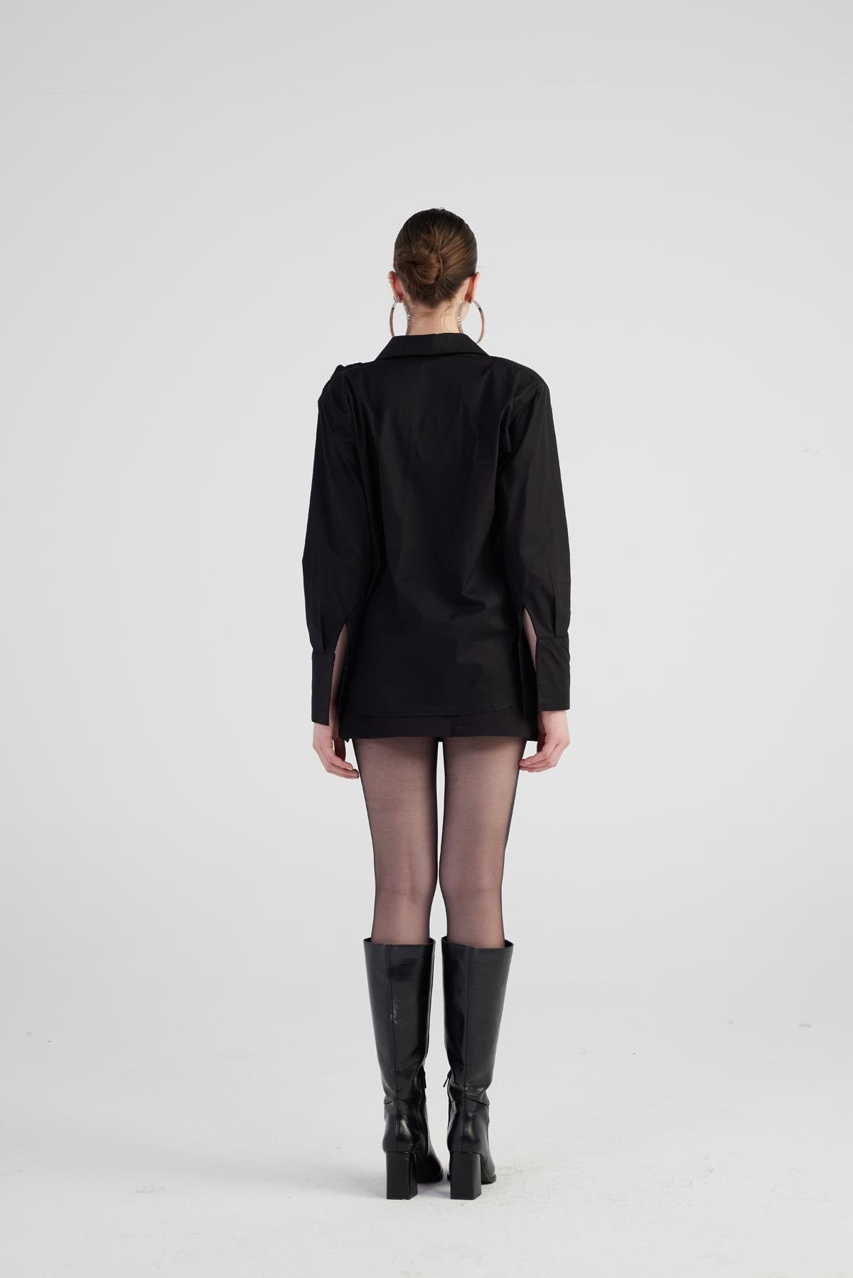 Gül Detaylı Poplin Madison Gömlek Siyah