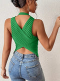Women's Sleeveless Back Cross Detail Knit Blouse