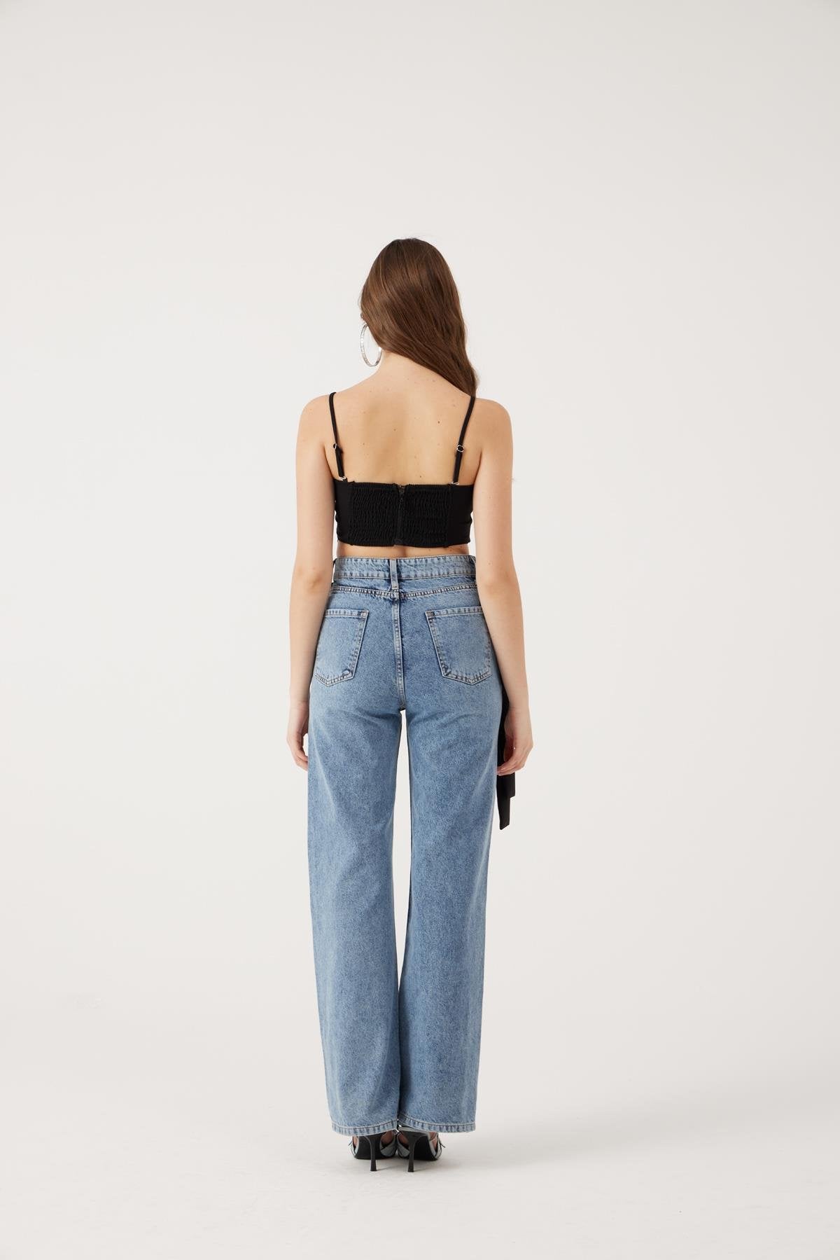 Kurdele Görünümlü Crop Jazmin Bluz Siyah