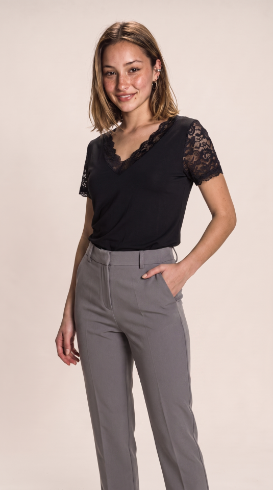 Women’s Short-Sleeve V-Neck Lace Viscose Blouse