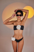 Removable Flower Detail Premium Sleek Bikini Top Black
