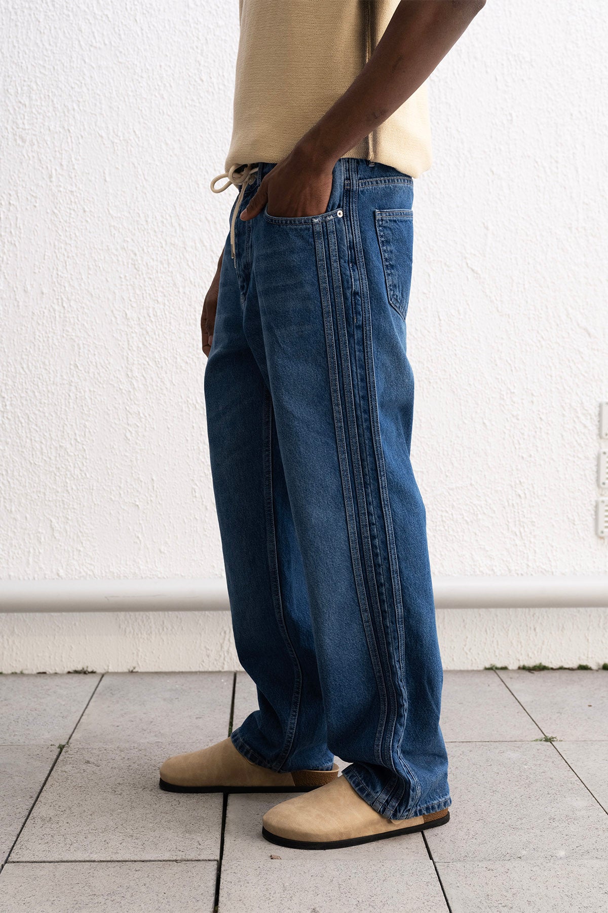 BAĞCIKLI REGULAR FIT MAVİ JEAN