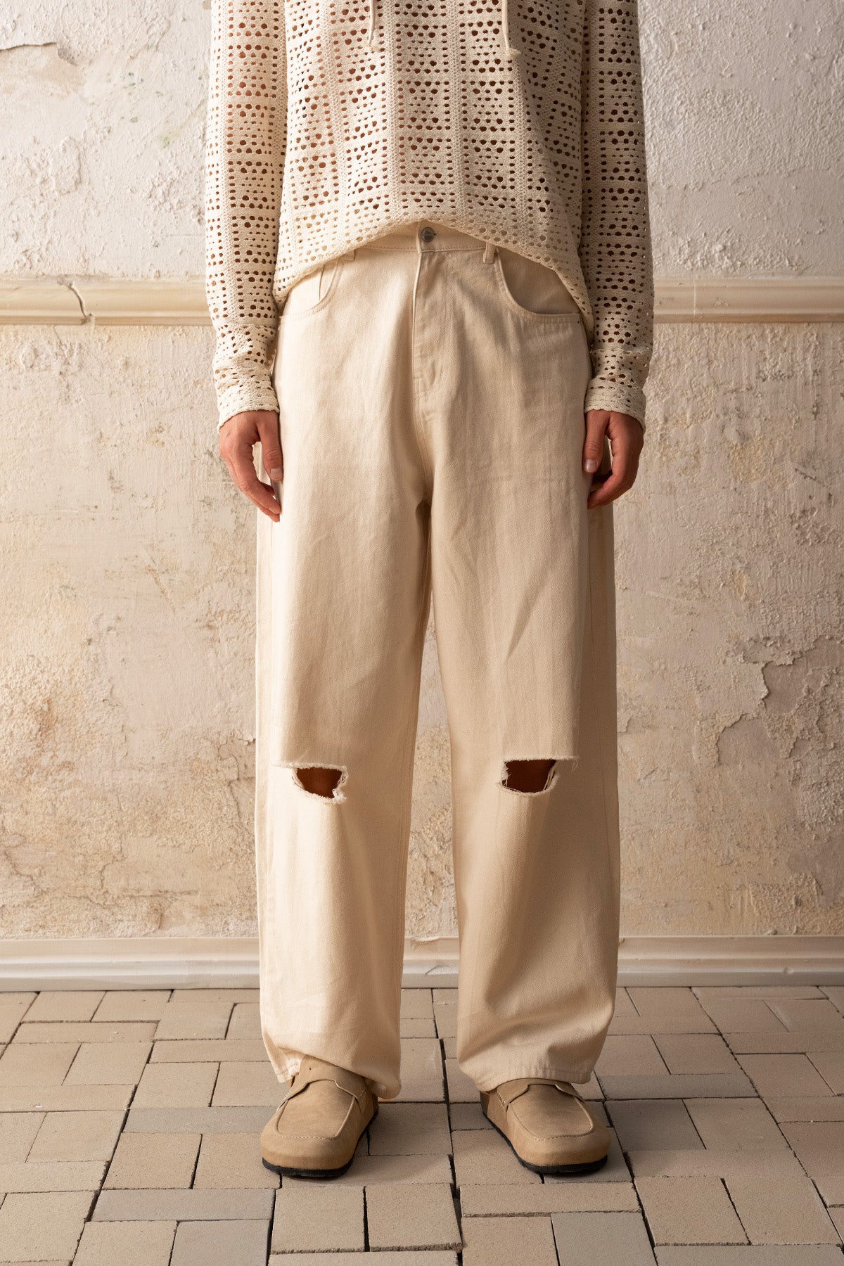 BAGGY FIT GABARDIN BEJ PANTOLON - BEJ S