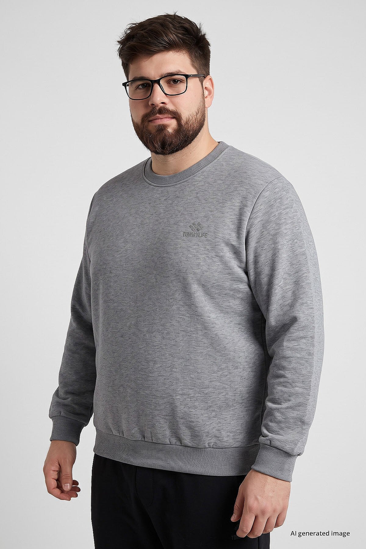 Basic Büyük Beden 2'li Paket Antrasit Melanj-Gri Melanj Erkek Sweatshirt - 88126