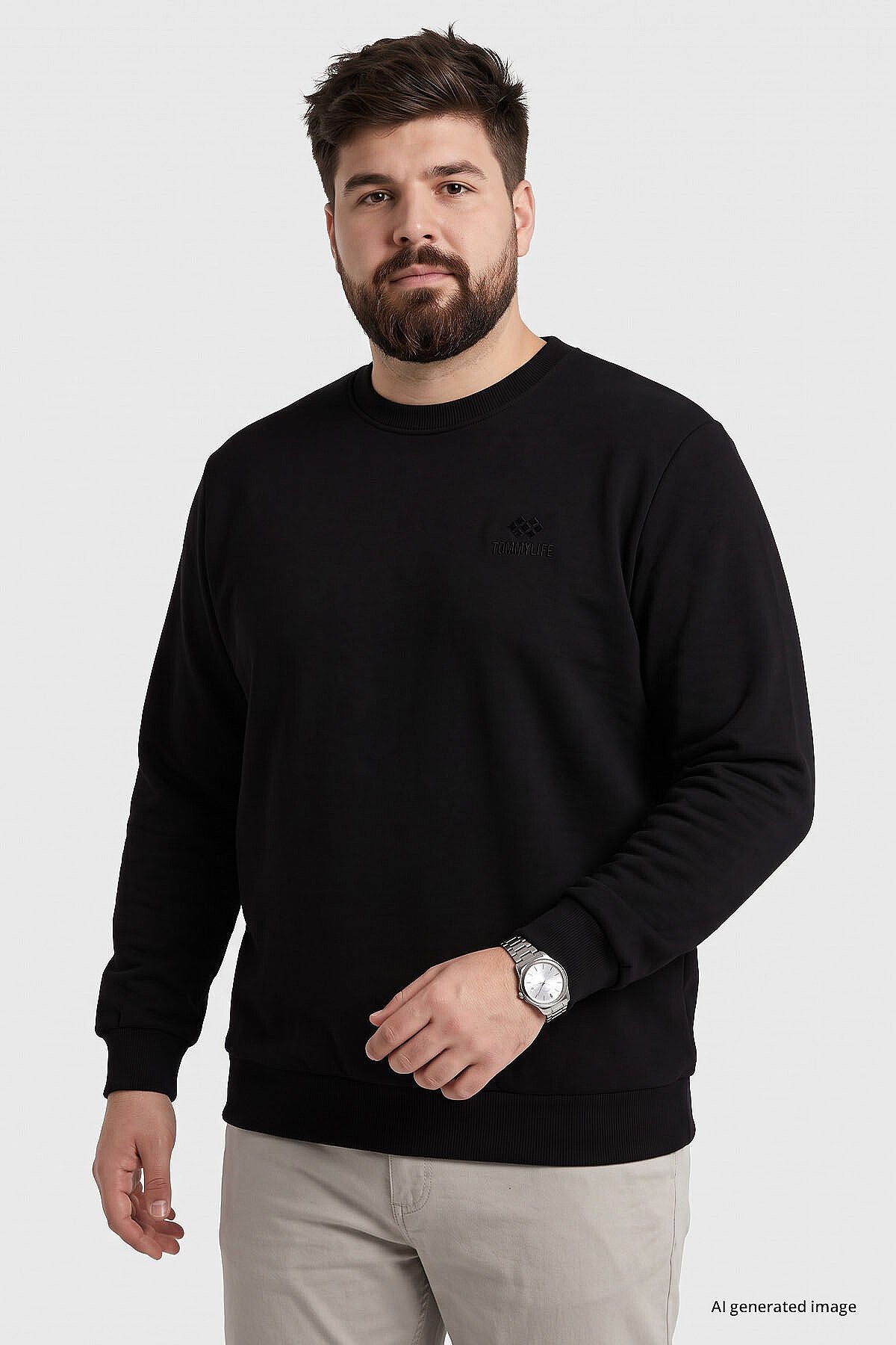Basic Büyük Beden 2'li Paket Siyah Erkek Sweatshirt - 88126