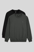 Basic Büyük Beden 2'li Paket Siyah-Haki Erkek Sweatshirt - 88126