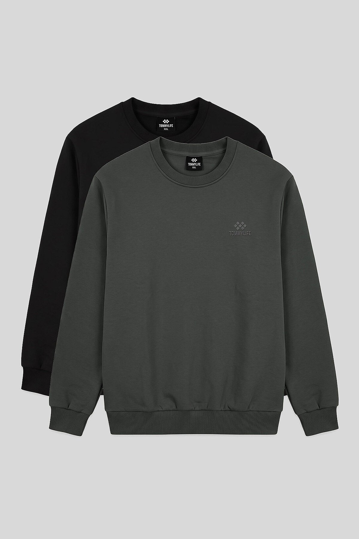 Basic Büyük Beden 2'li Paket Siyah-Haki Erkek Sweatshirt - 88126