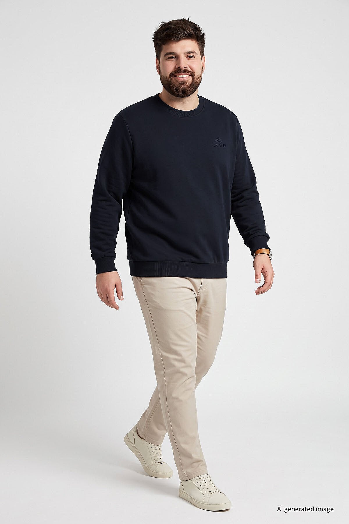 Basic Büyük Beden 3'lü Paket Siyah-Haki-Lacivert Erkek Sweatshirt - 88126