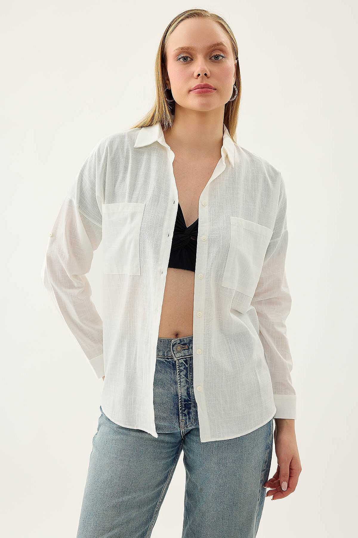 Basic Oversize Önden Cepli Gömlek