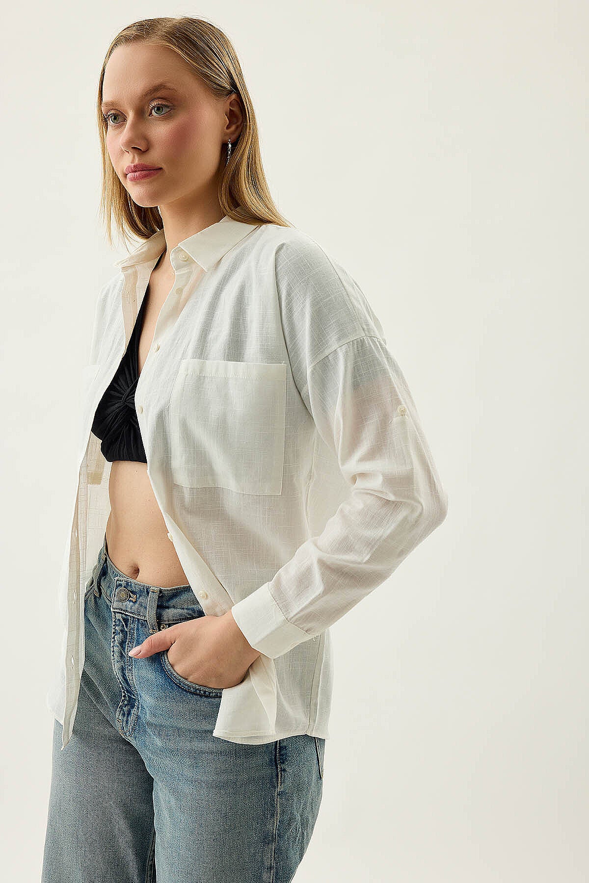 Basic Oversize Önden Cepli Gömlek
