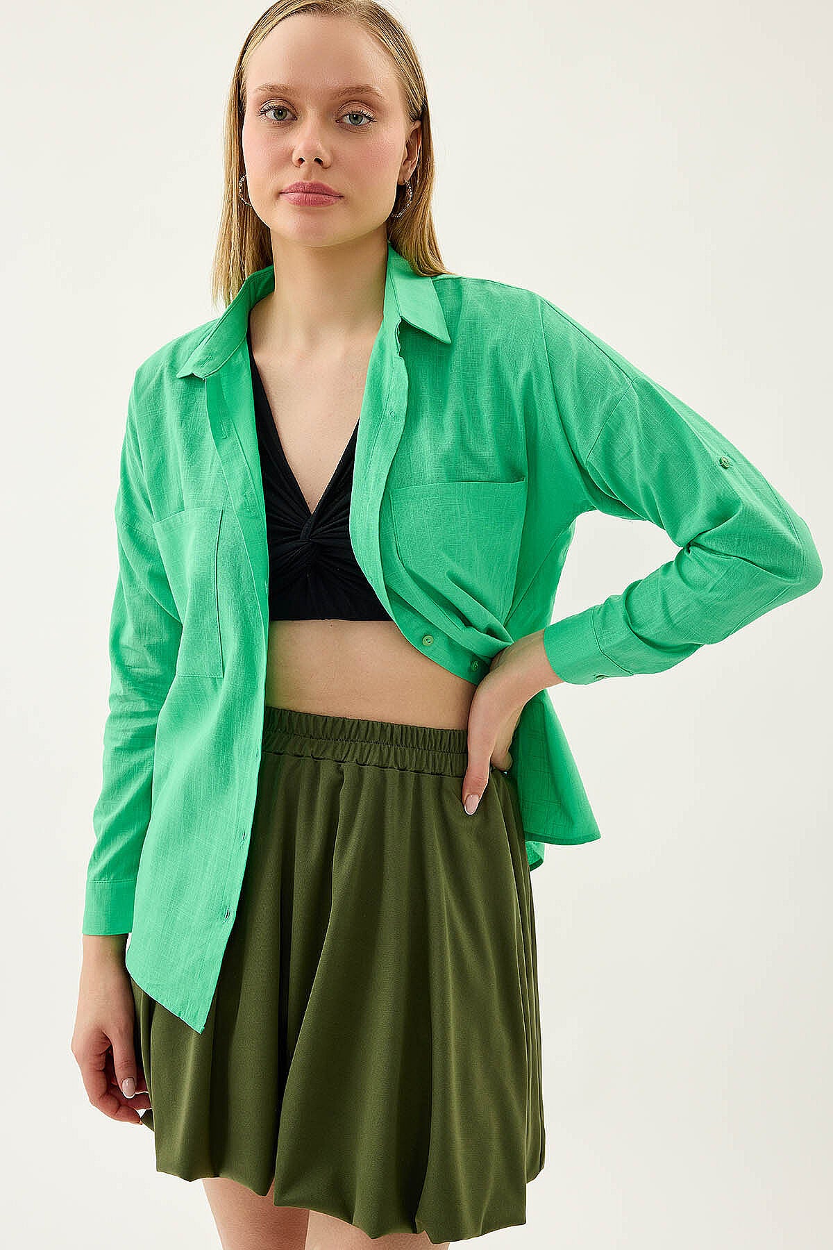 Basic Oversize Önden Cepli Gömlek