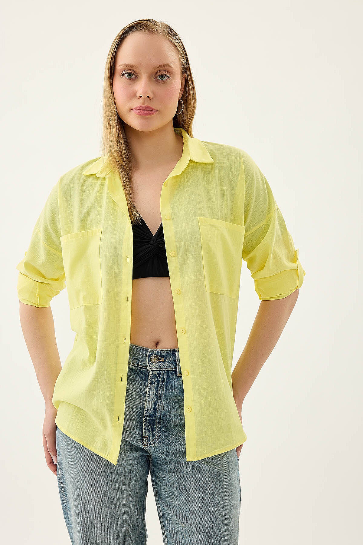 Basic Oversize Önden Cepli Gömlek