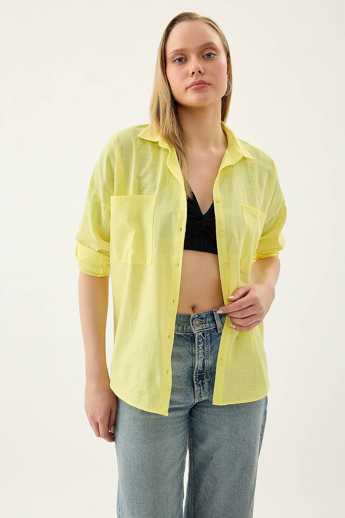 Basic Oversize Önden Cepli Gömlek