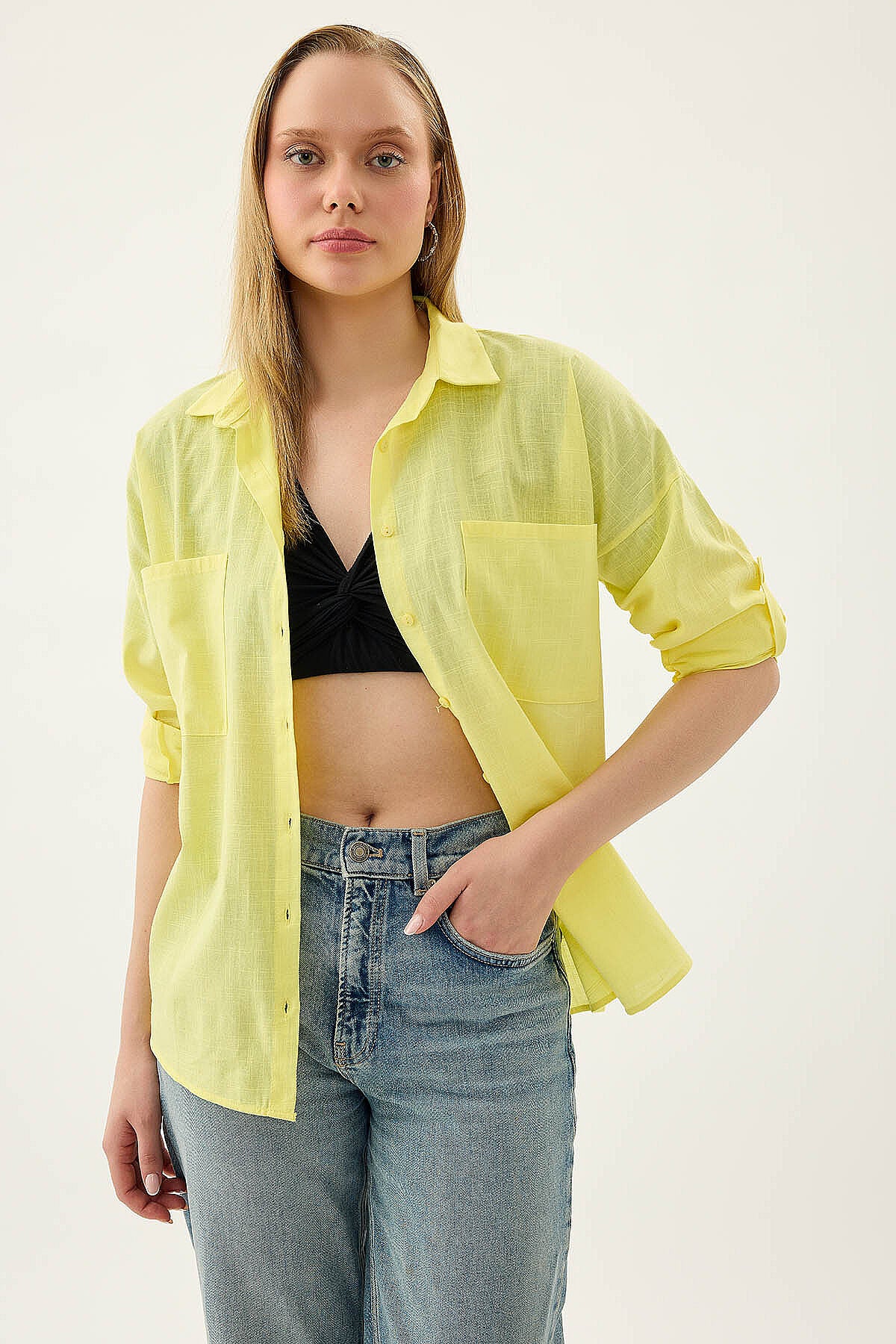 Basic Oversize Önden Cepli Gömlek