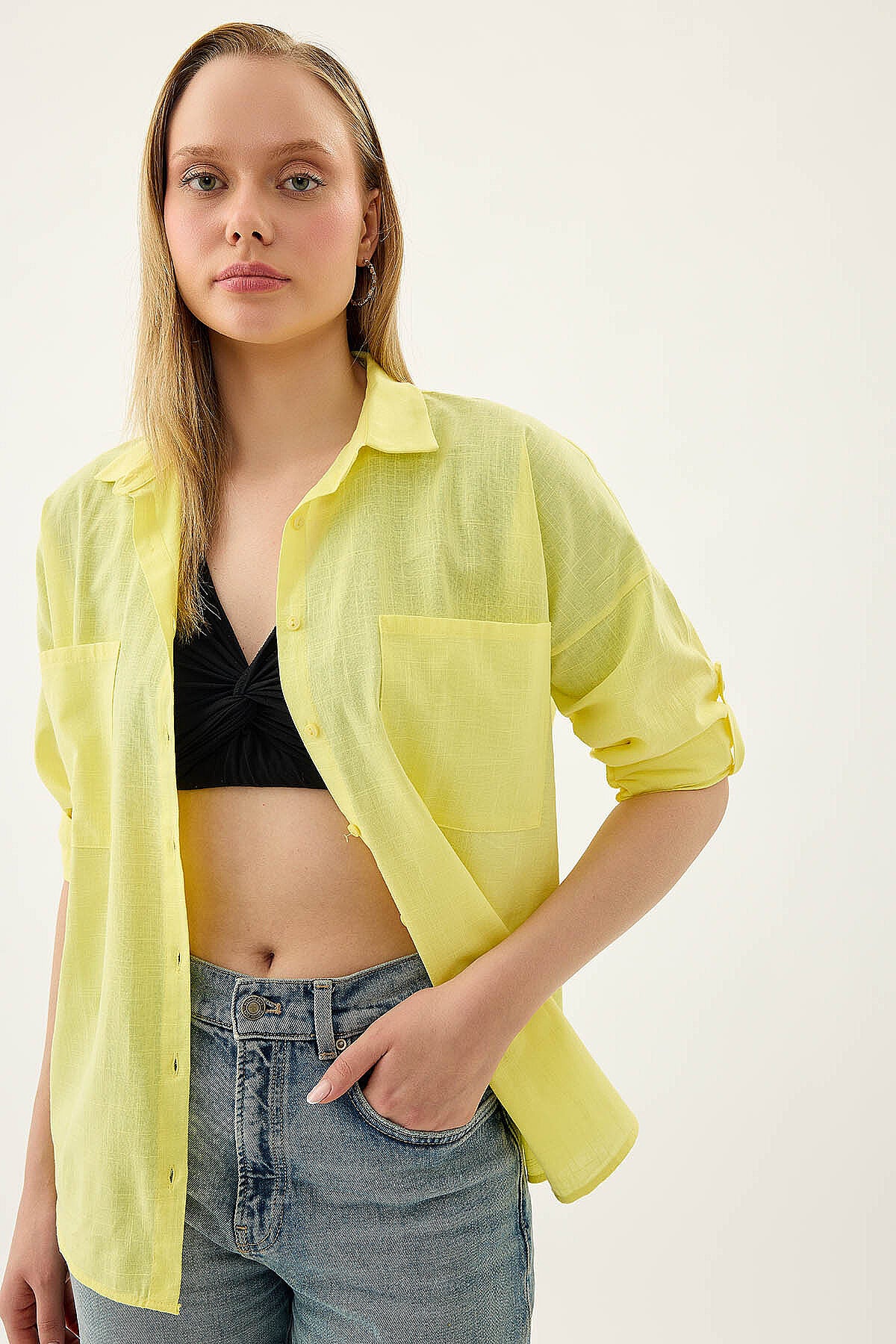 Basic Oversize Önden Cepli Gömlek