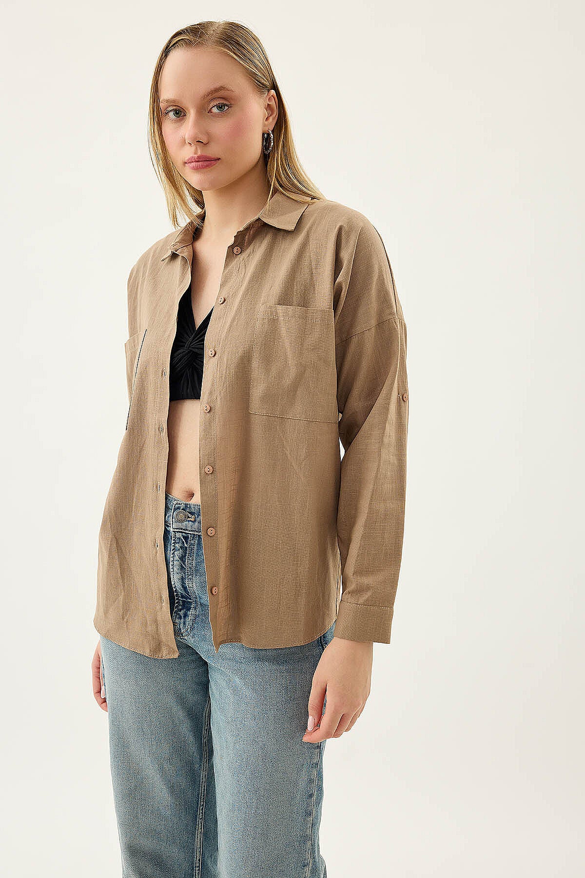 Basic Oversize Önden Cepli Gömlek