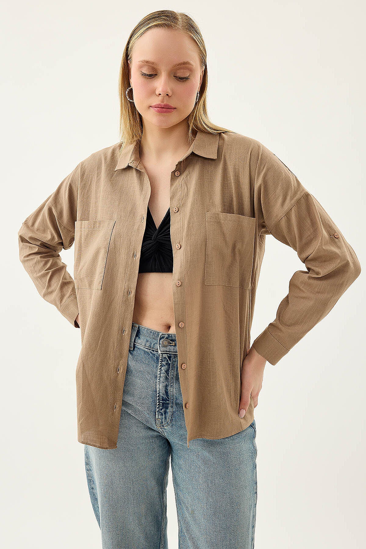 Basic Oversize Önden Cepli Gömlek