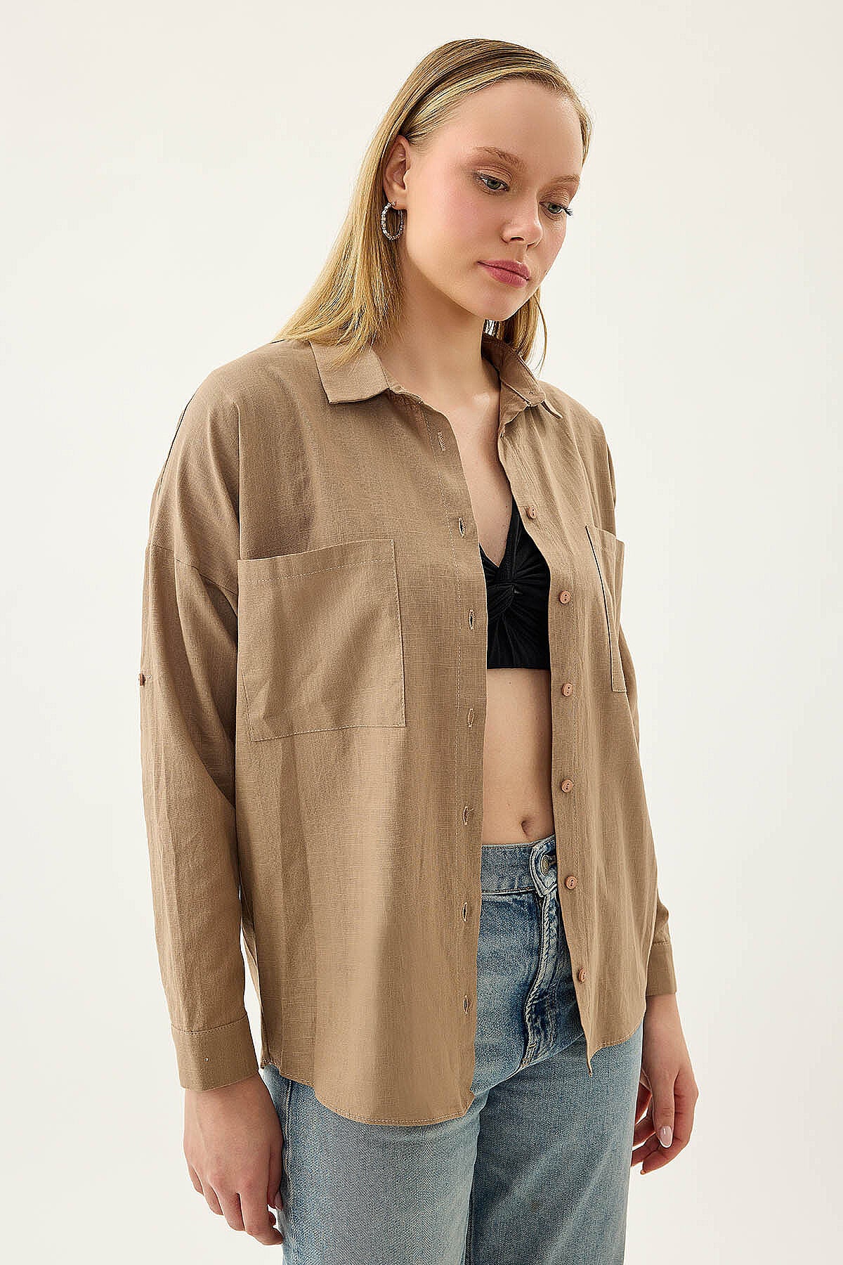 Basic Oversize Önden Cepli Gömlek