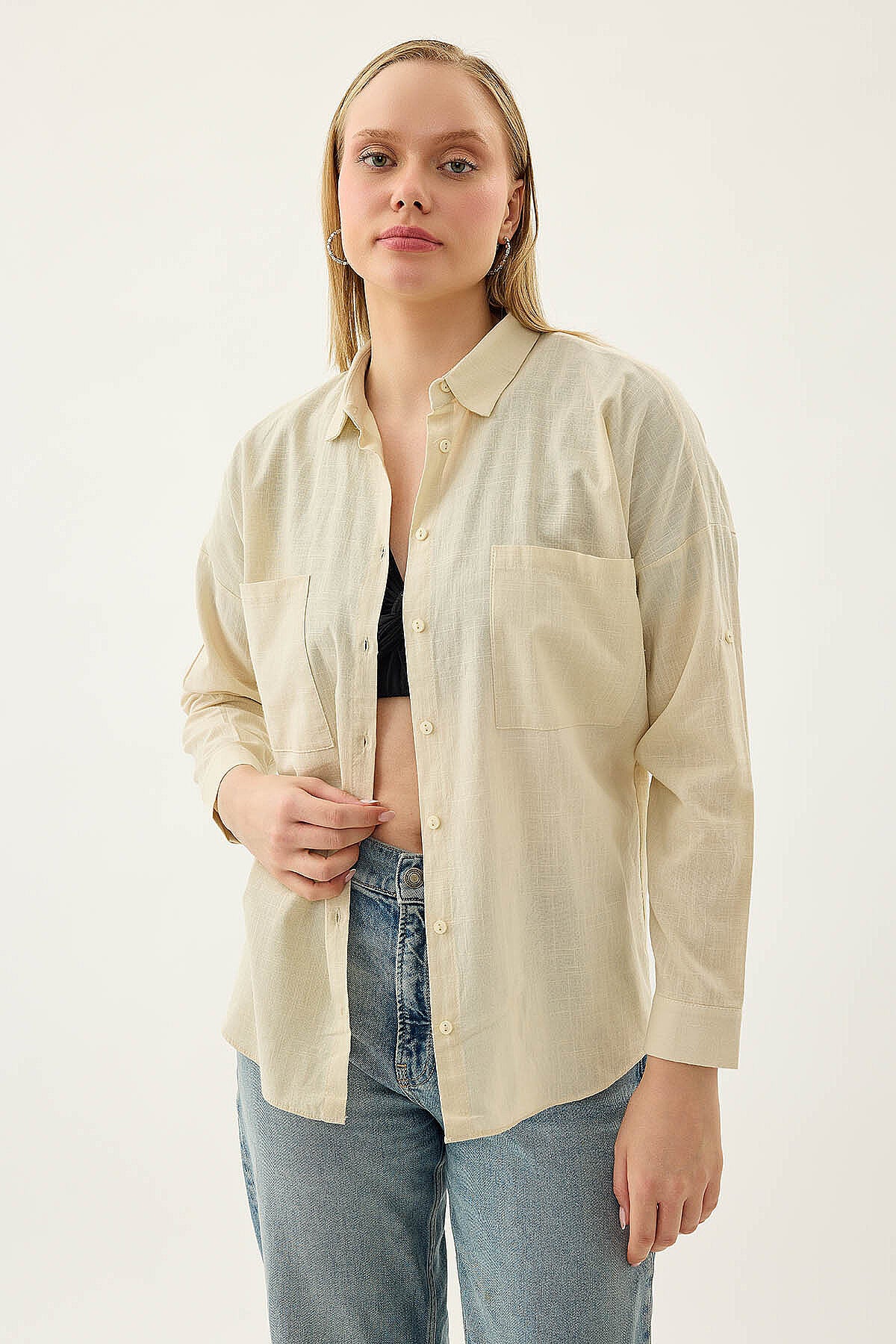 Basic Oversize Önden Cepli Gömlek