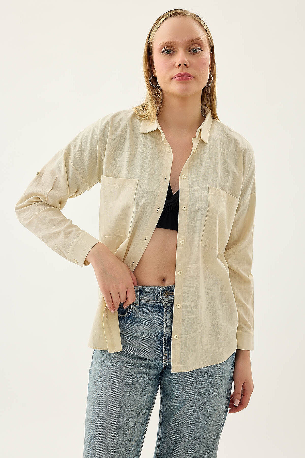 Basic Oversize Önden Cepli Gömlek