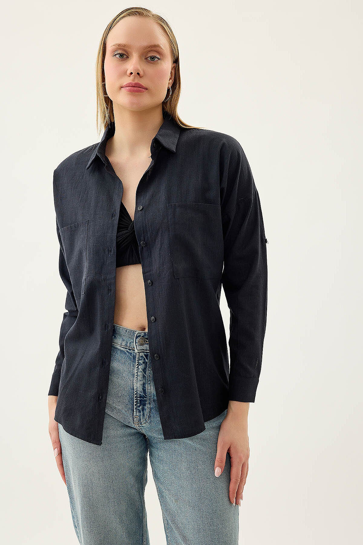 Basic Oversize Önden Cepli Gömlek
