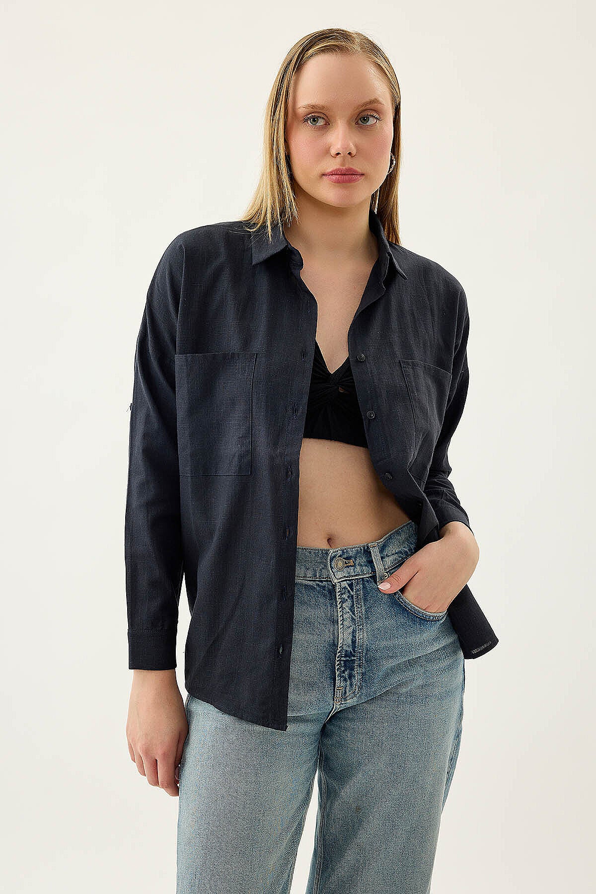 Basic Oversize Önden Cepli Gömlek