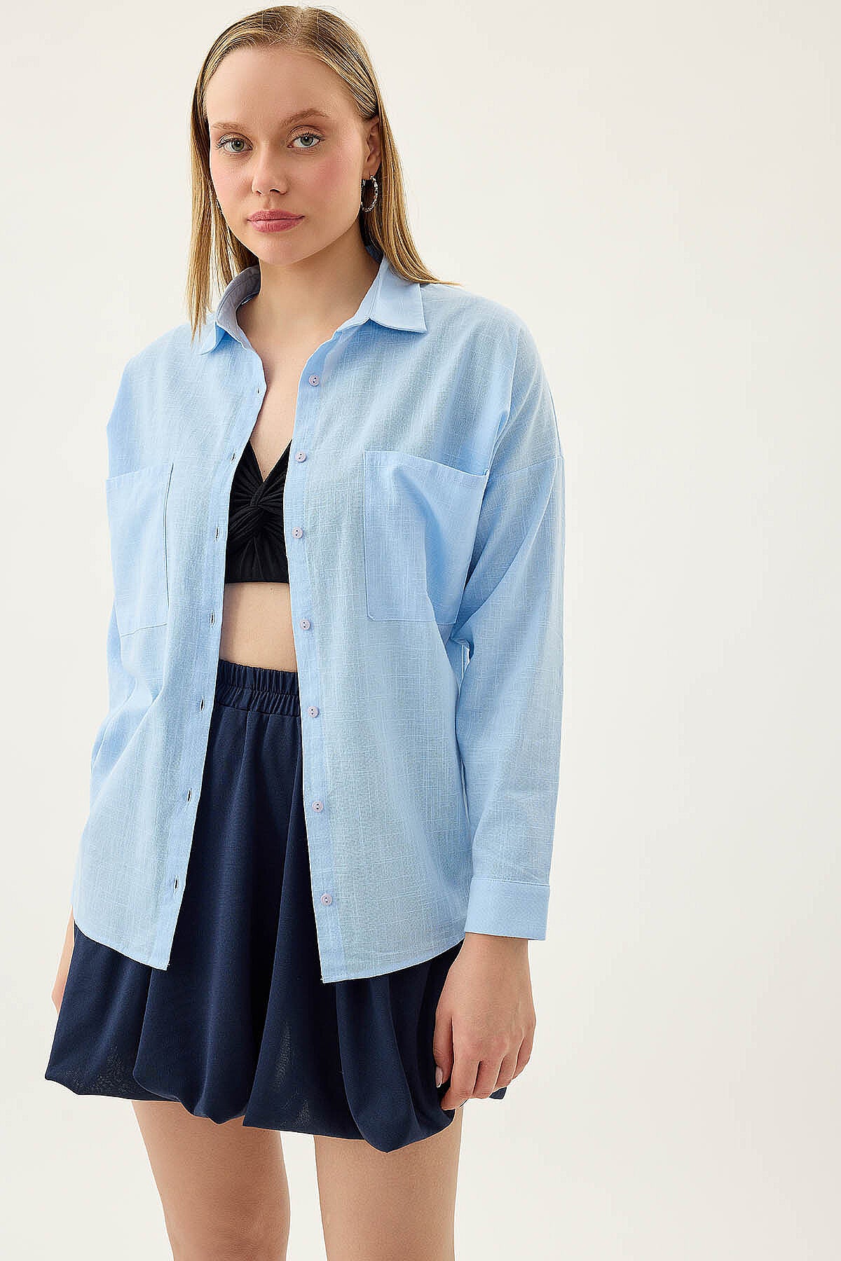 Basic Oversize Önden Cepli Gömlek