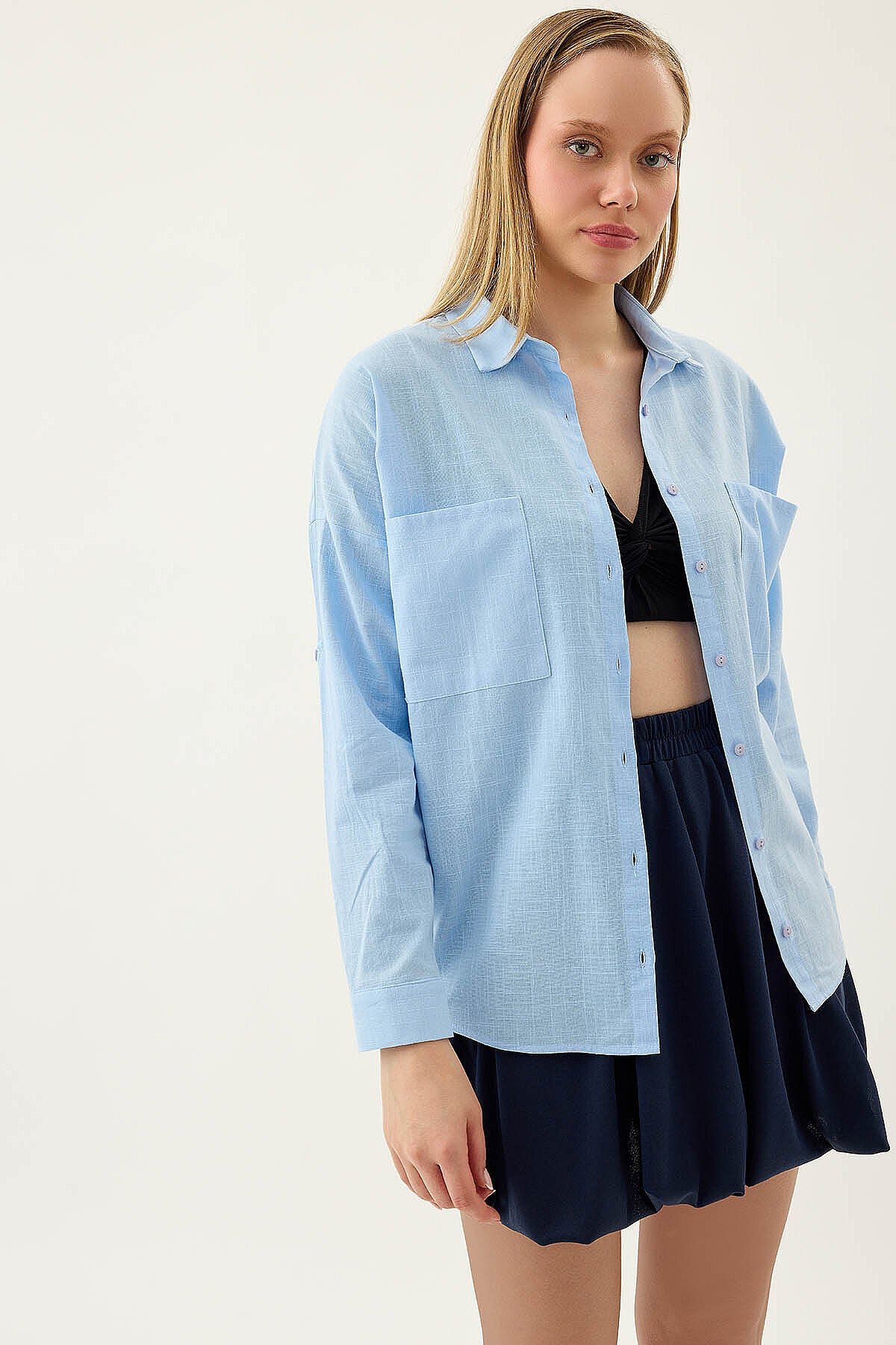 Basic Oversize Önden Cepli Gömlek