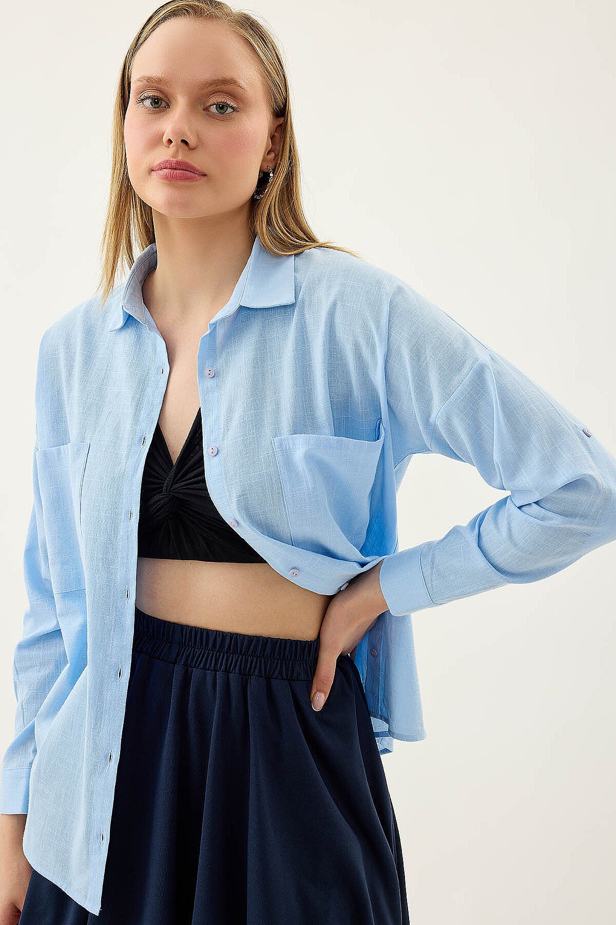 Basic Oversize Önden Cepli Gömlek