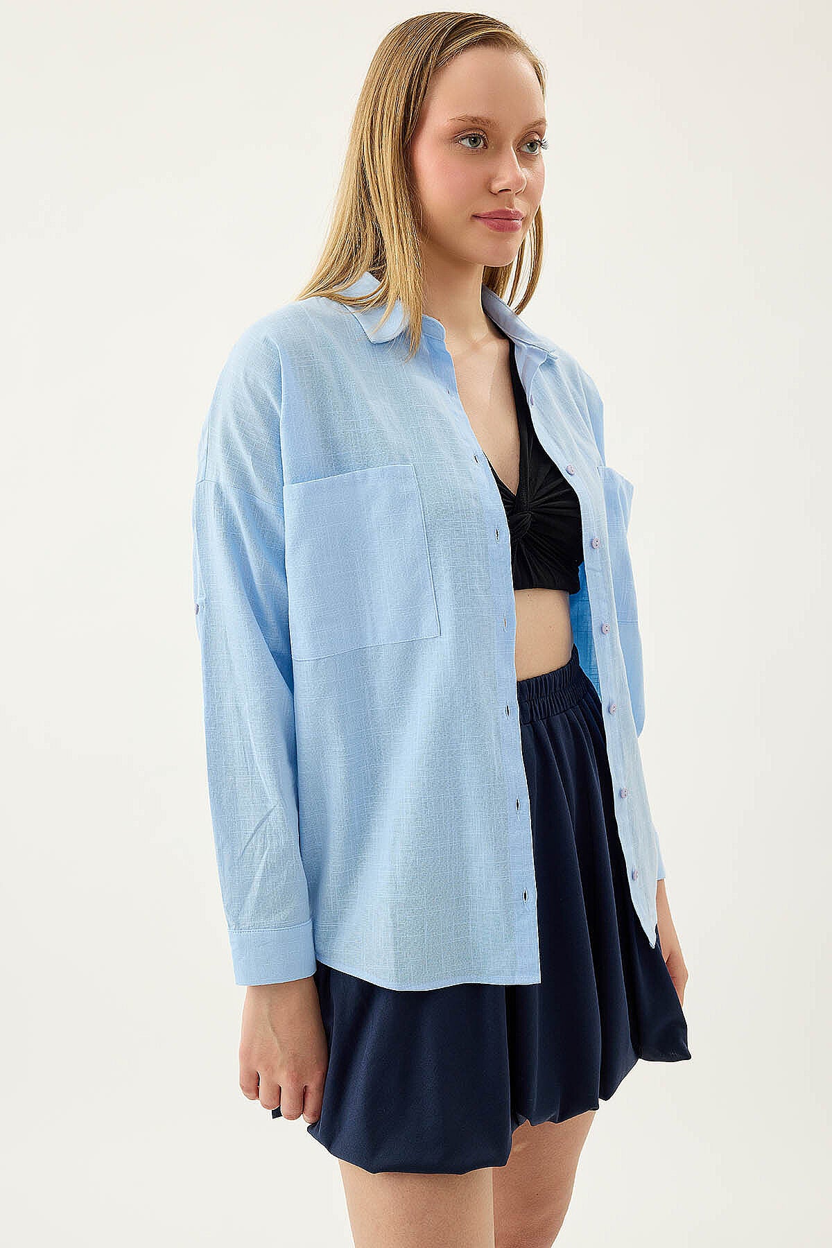 Basic Oversize Önden Cepli Gömlek