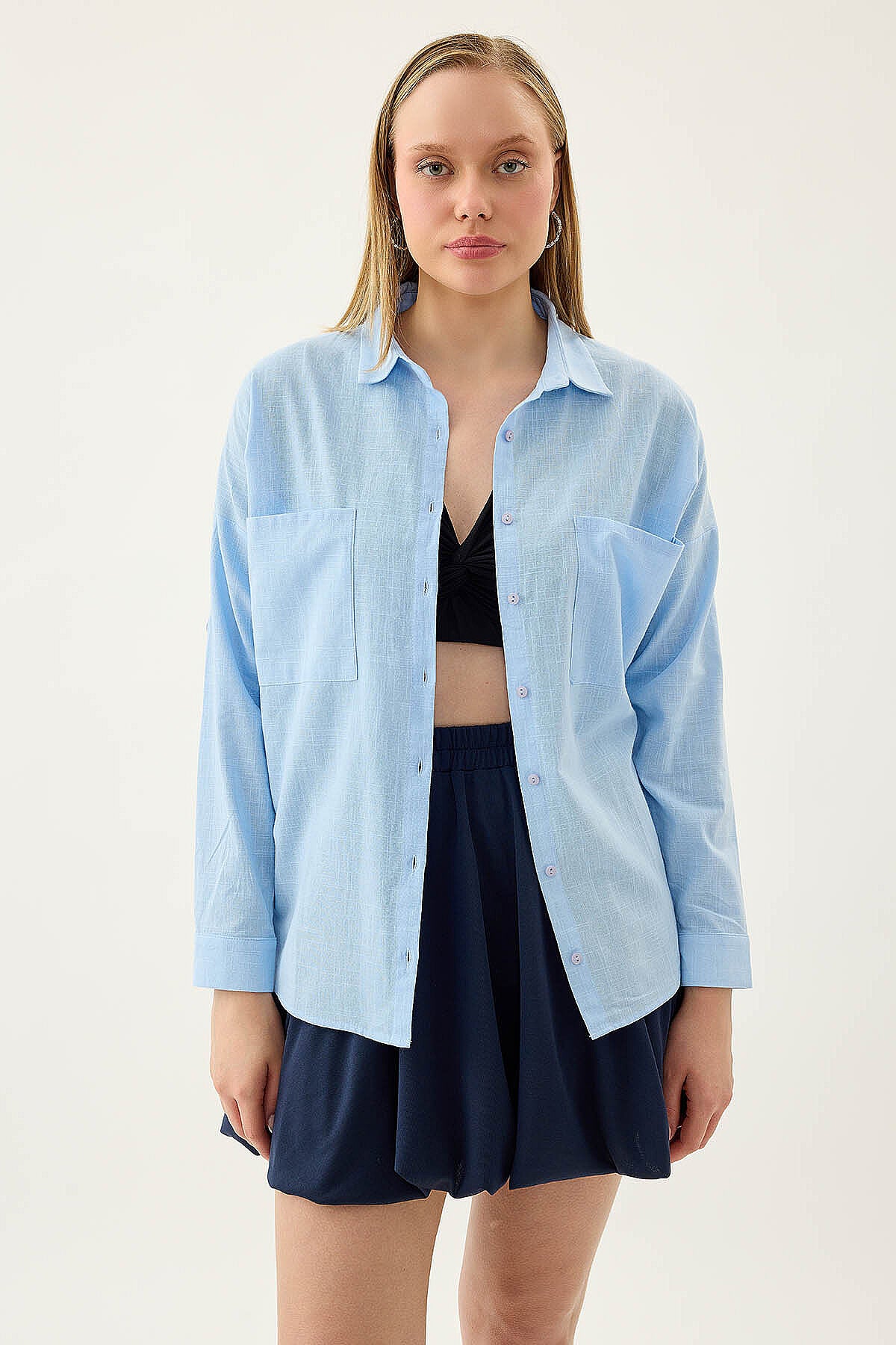 Basic Oversize Önden Cepli Gömlek