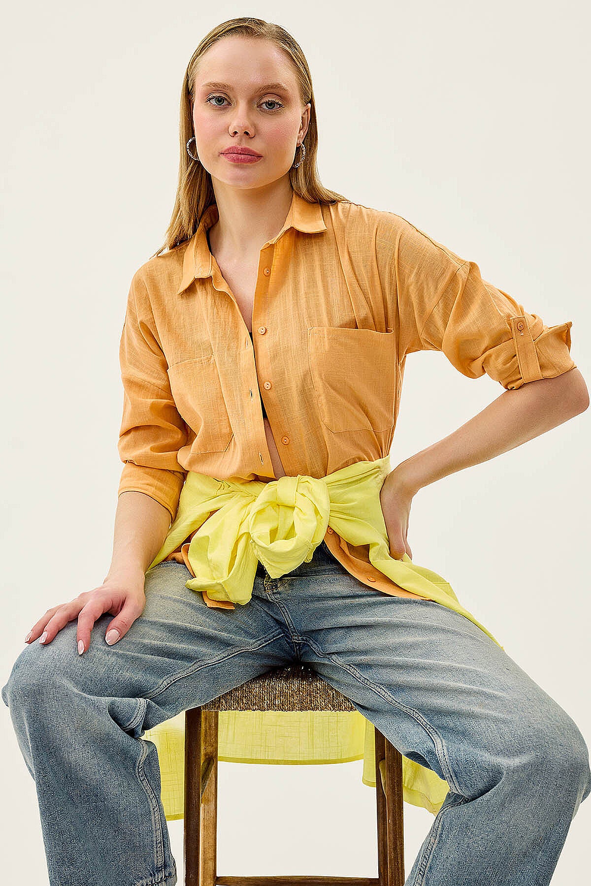 Basic Oversize Önden Cepli Gömlek