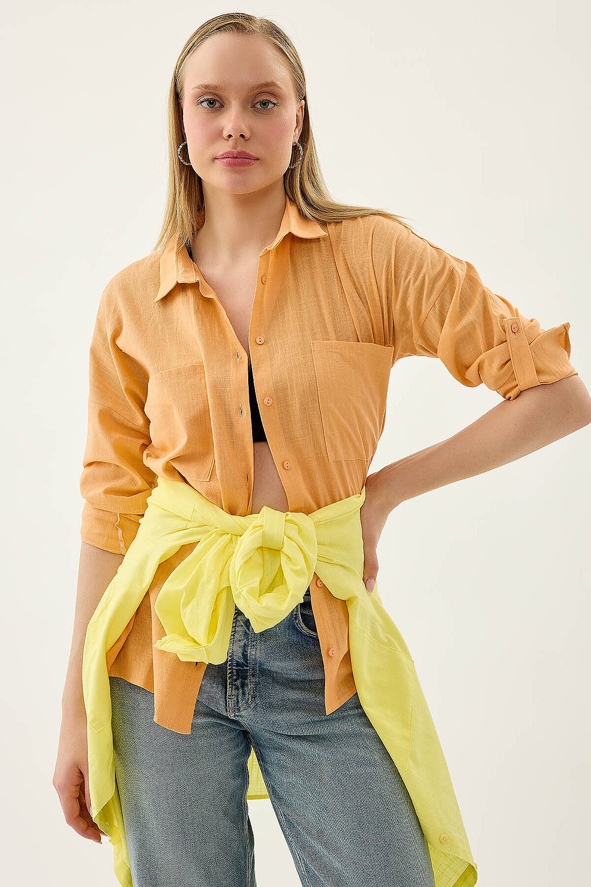 Basic Oversize Önden Cepli Gömlek