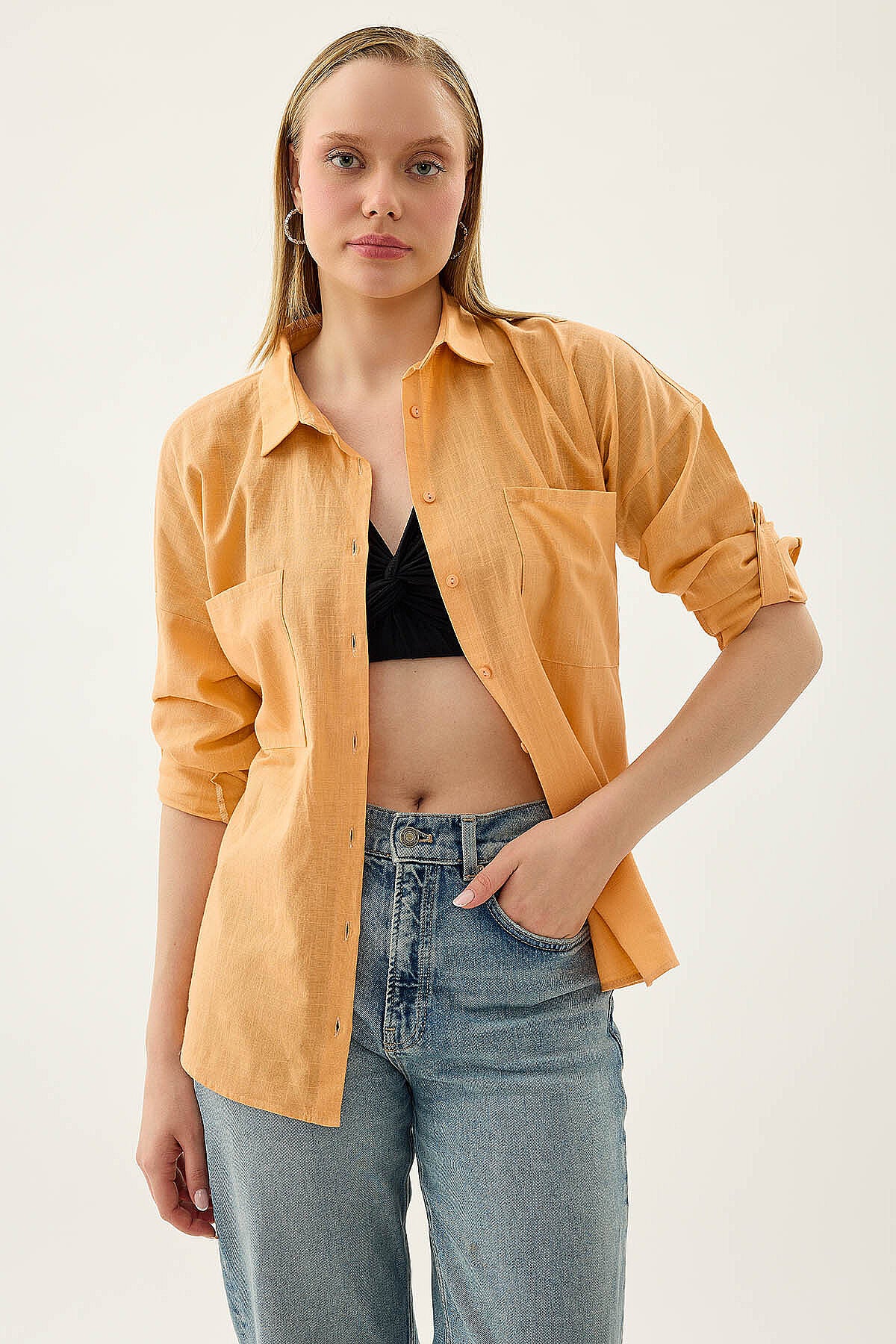 Basic Oversize Önden Cepli Gömlek