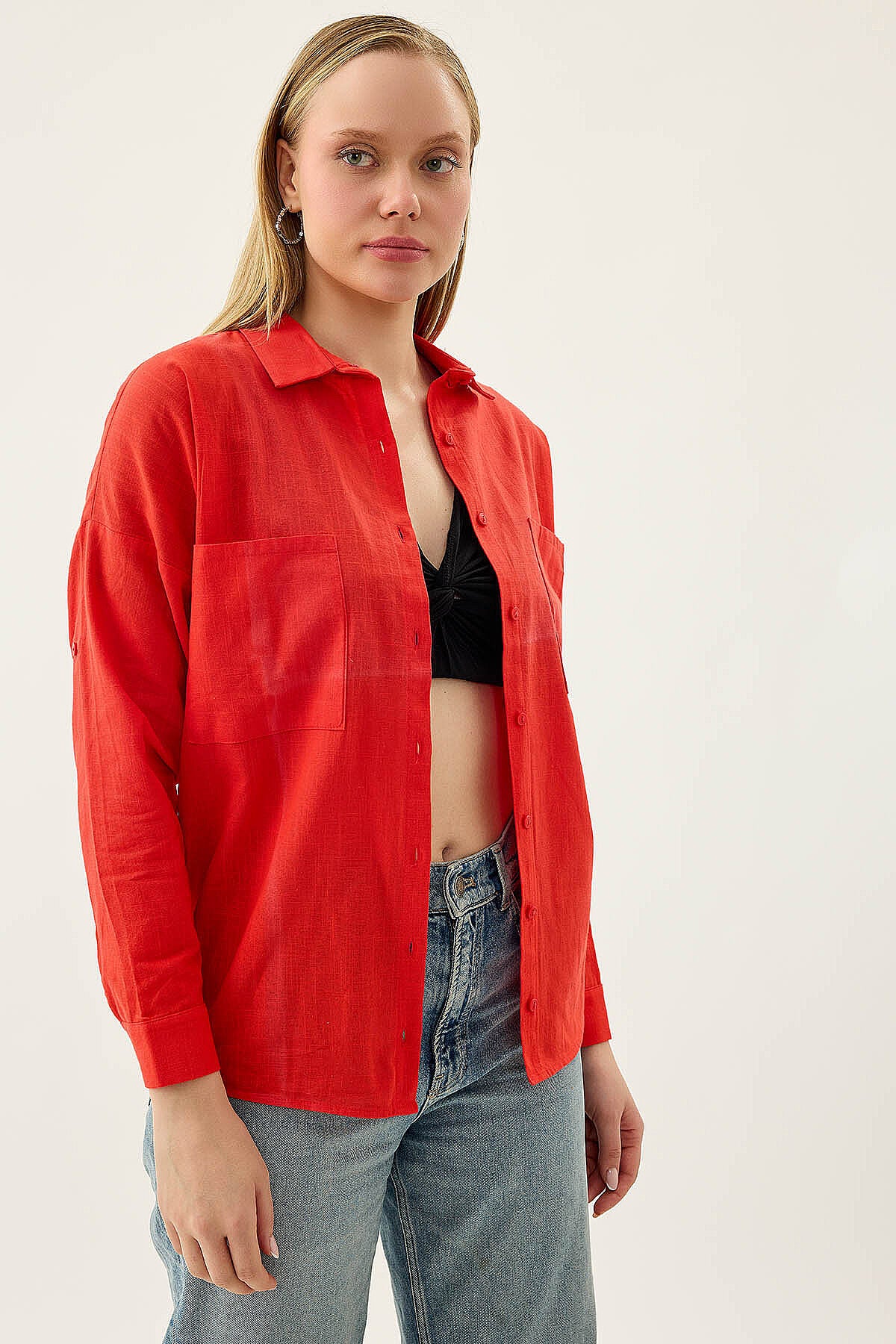 Basic Oversize Önden Cepli Gömlek