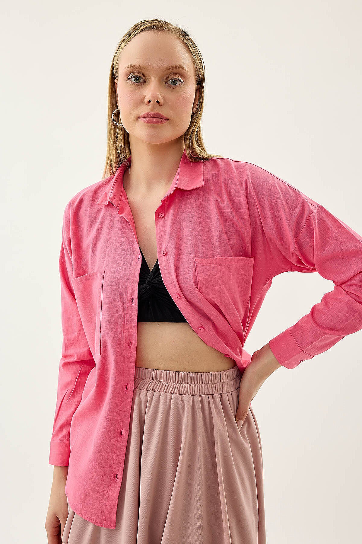 Basic Oversize Önden Cepli Gömlek