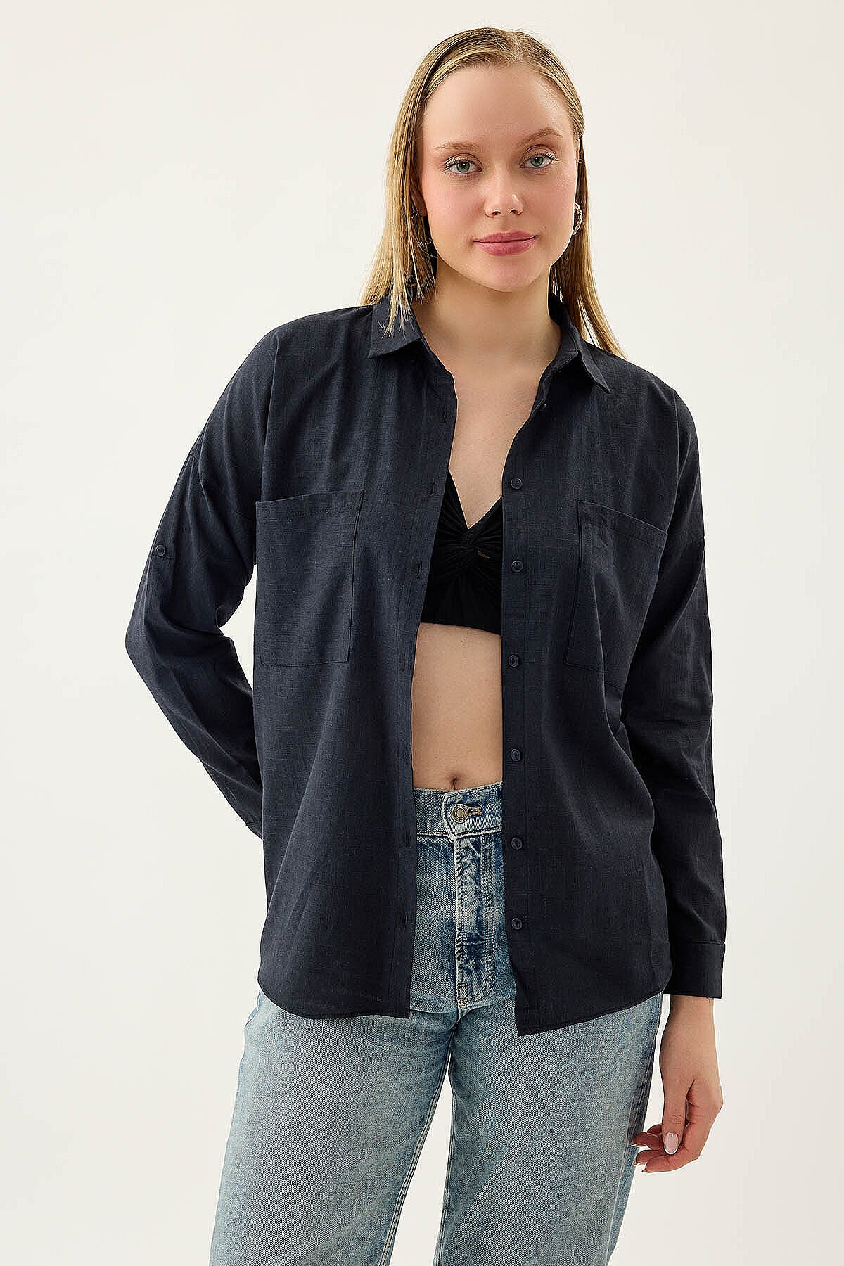Basic Oversize Önden Cepli Gömlek