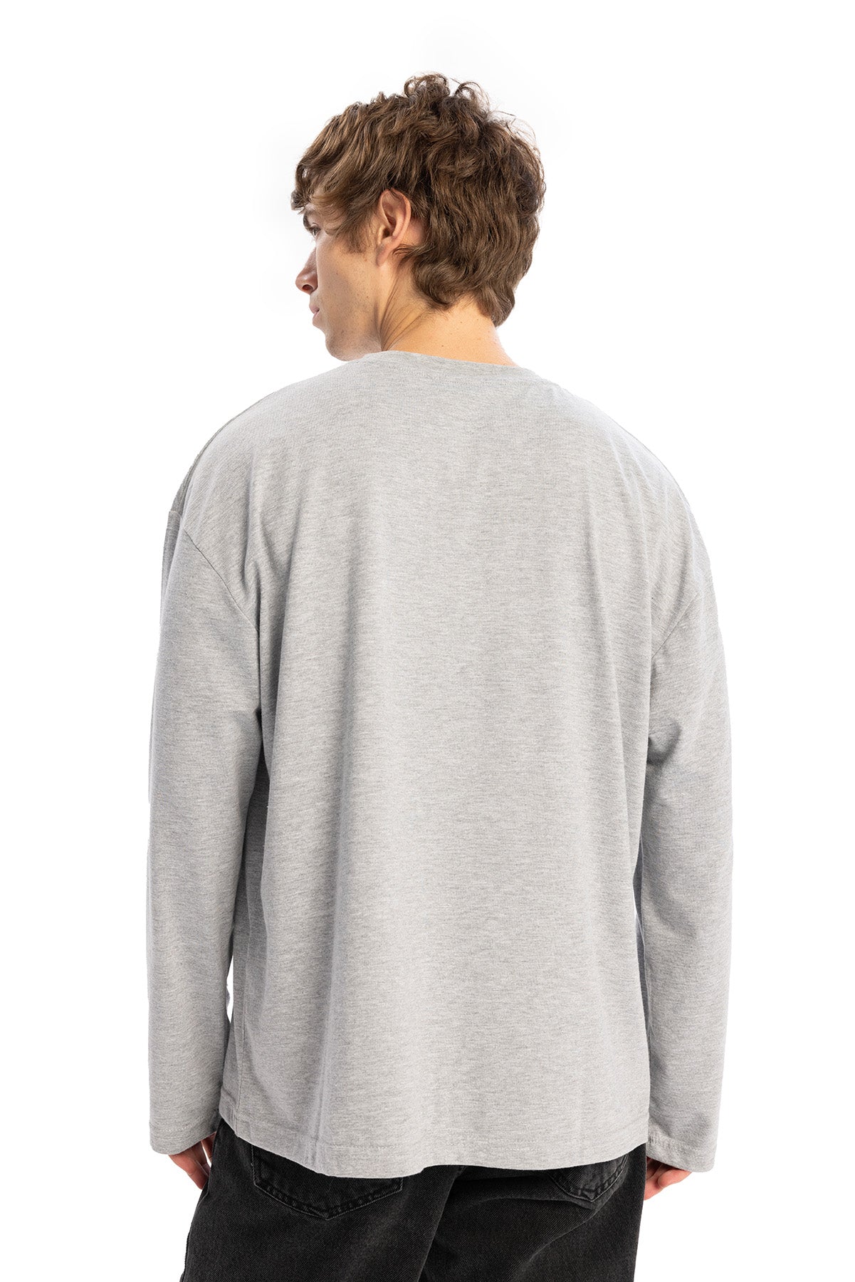 BASIC UZUN KOL T-SHIRT - GRİ - GRİ S