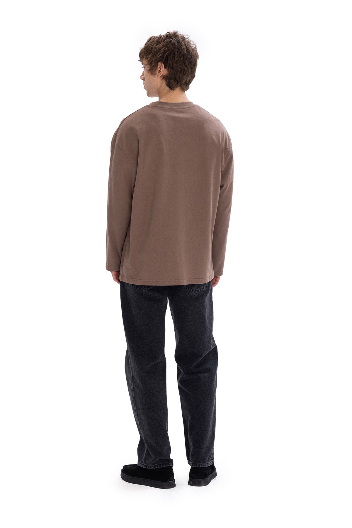 BASIC UZUN KOL T-SHIRT - KAHVERENGİ - KAHVERENGİ L