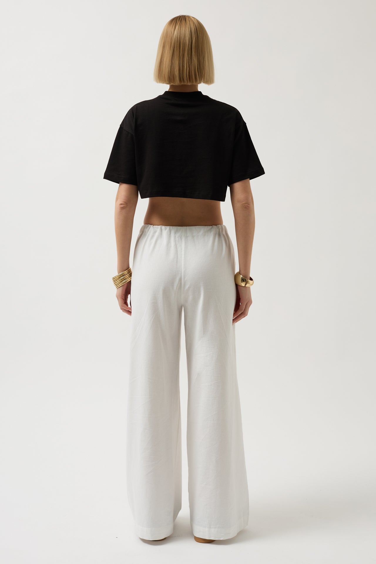 Zincir Baskılı Crop Siyah T-Shirt