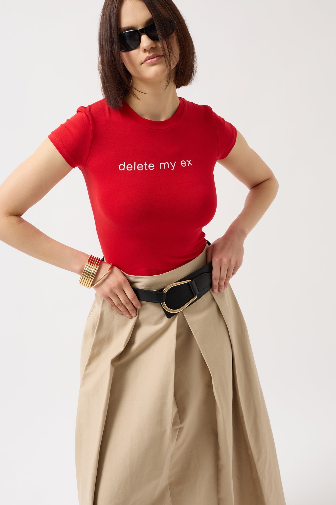 Delete My Ex Baskılı Likralı Crop Kırmızı T-Shirt