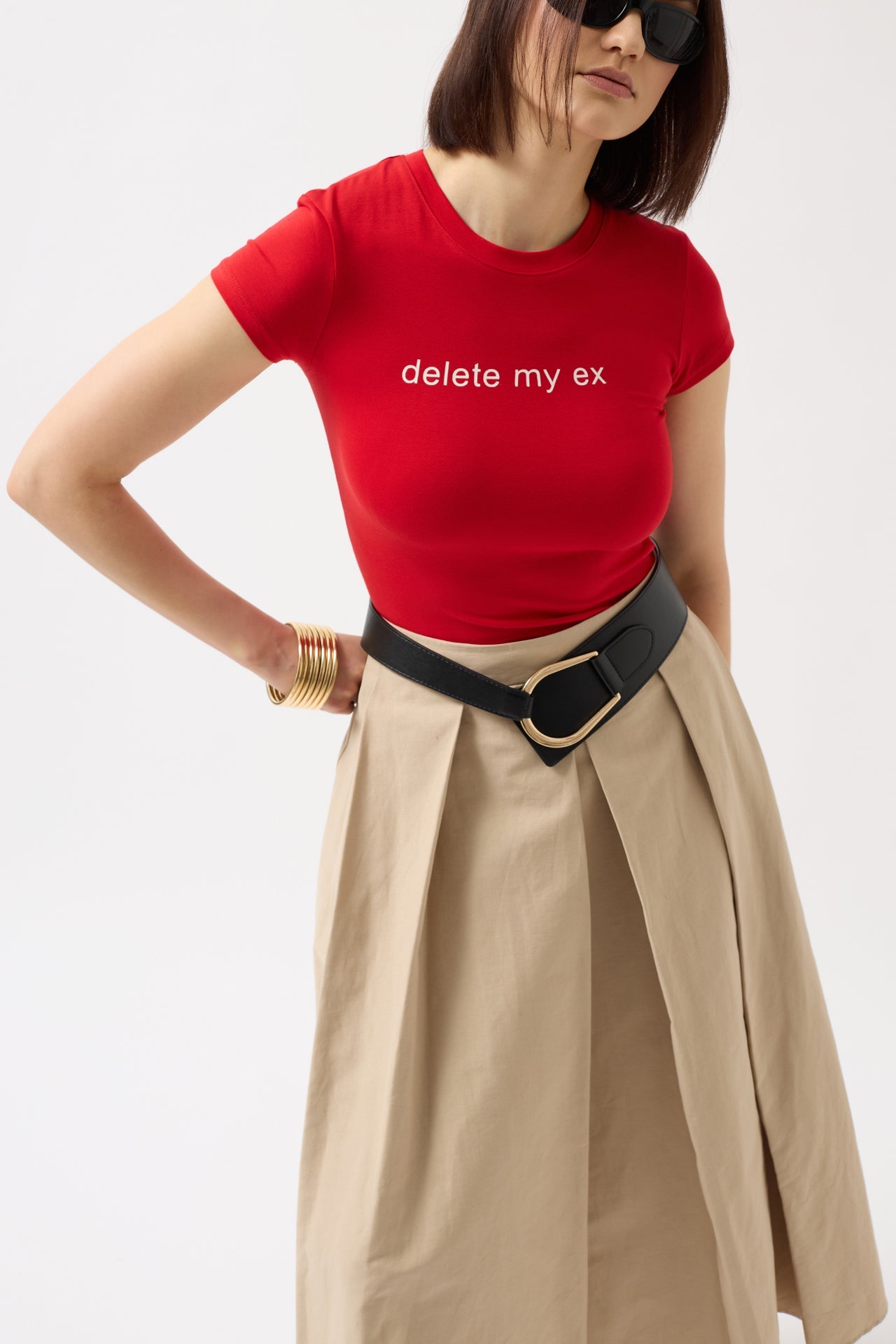 Delete My Ex Baskılı Likralı Crop Kırmızı T-Shirt