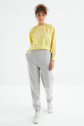 Stone High-Waisted Brushed 3-Thread Cotton Basic Women’s Sweatpants - 94624