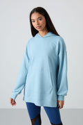 Light Blue Balloon Sleeve Embroidered Lettering Women's Oversize Tunic Sweatshirt - 97163