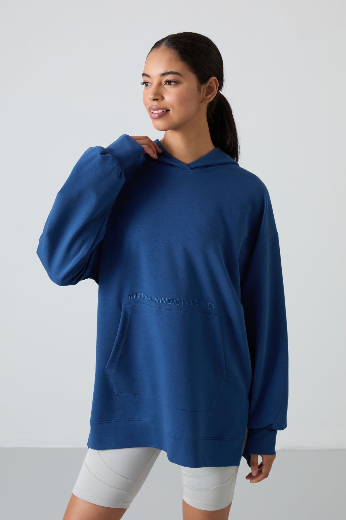 Parlament Balon Kol Yazı Nakışlı Kadın Oversize Tunik Sweatshirt - 97163
