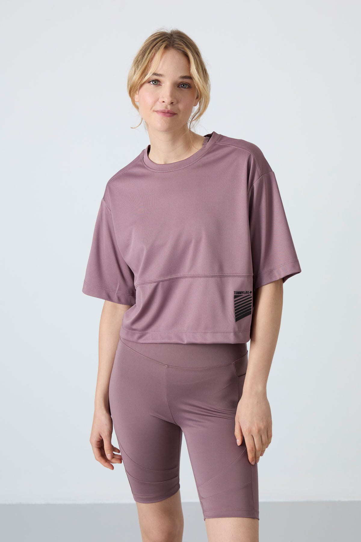 Gül Kurusu Nefes Alan Dokulu İnce Esnek Oversize Fit Performans Kadın T-Shirt - 97284