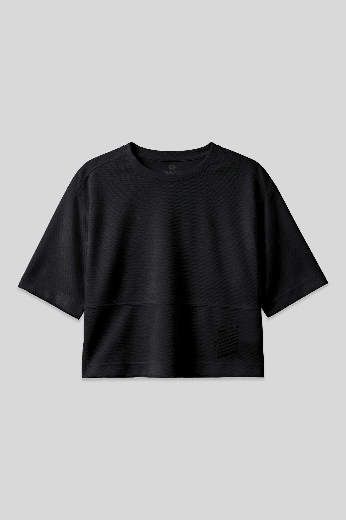 Siyah Nefes Alan Dokulu İnce Esnek Oversize Fit Performans Kadın T-Shirt - 97284