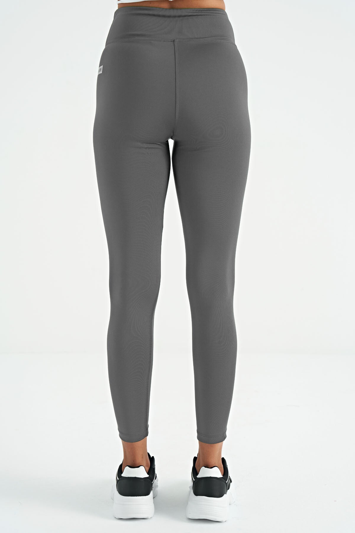 Koyu Gri Logo Baskı Detaylı Yüksek Bel Dalgıç Kumaş Slim Fit Kadın Tayt - 94627